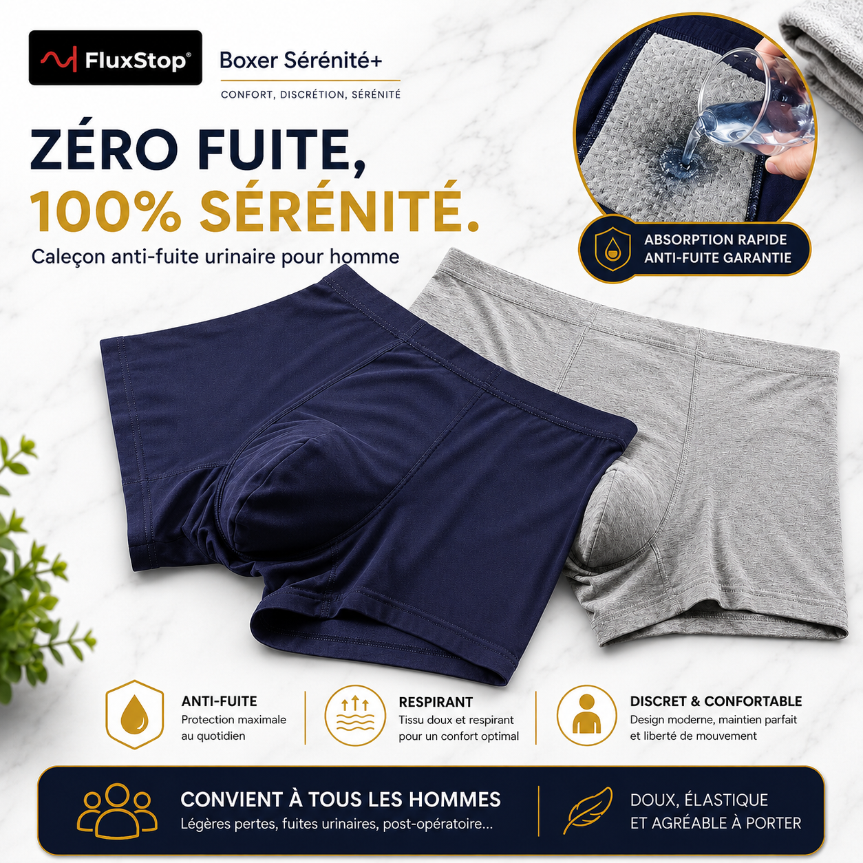 Boxer Sérénité+ - Le boxer qui gère les petites fuites —  sans que vous ayez à y penser.